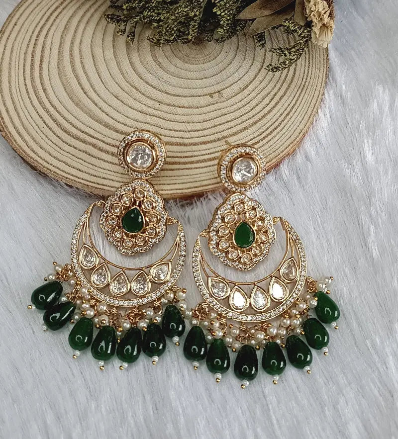 Sitara Green Chandbali Earrings - MIARAA