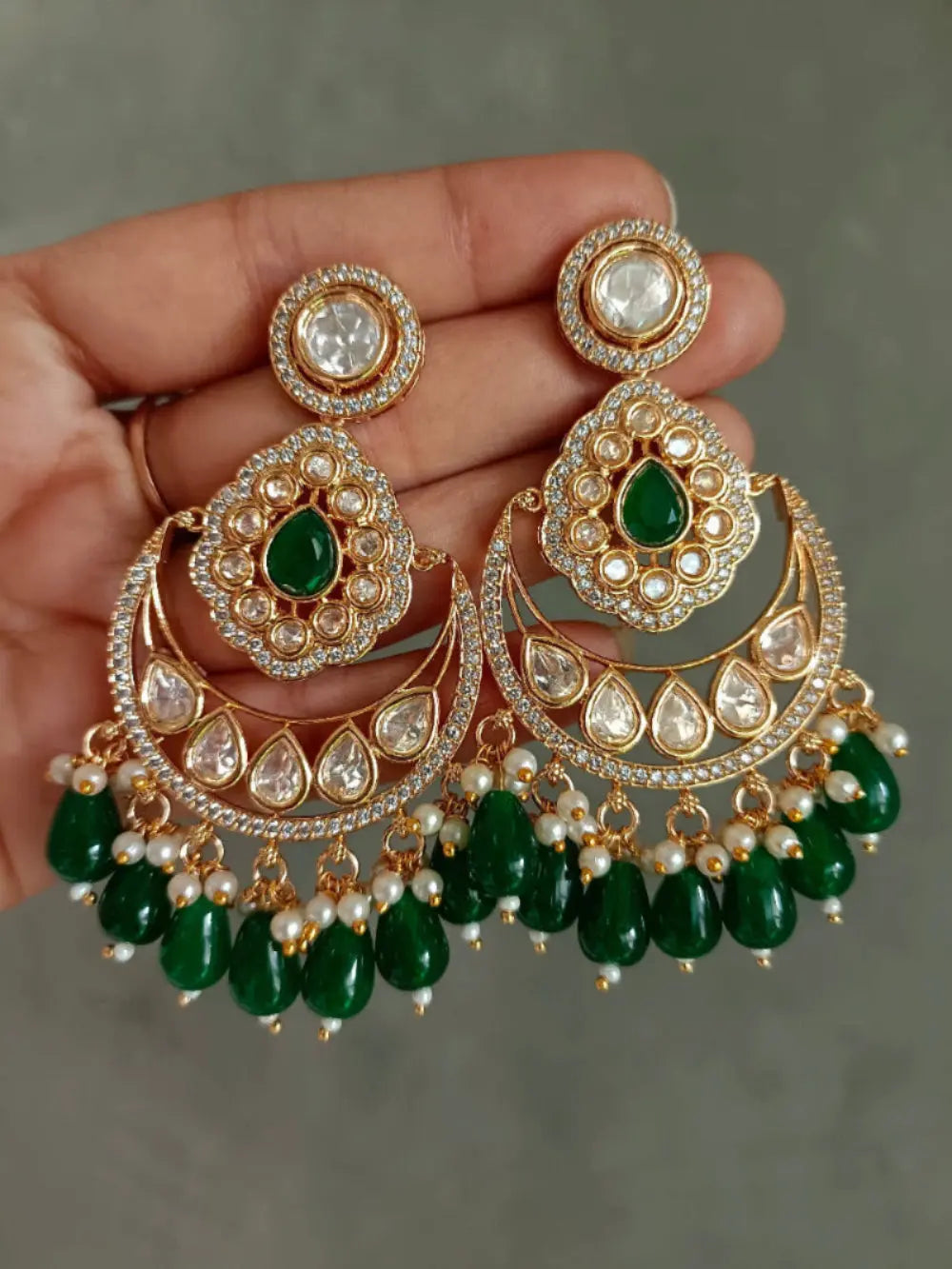 Sitara Green Chandbali Earrings - MIARAA