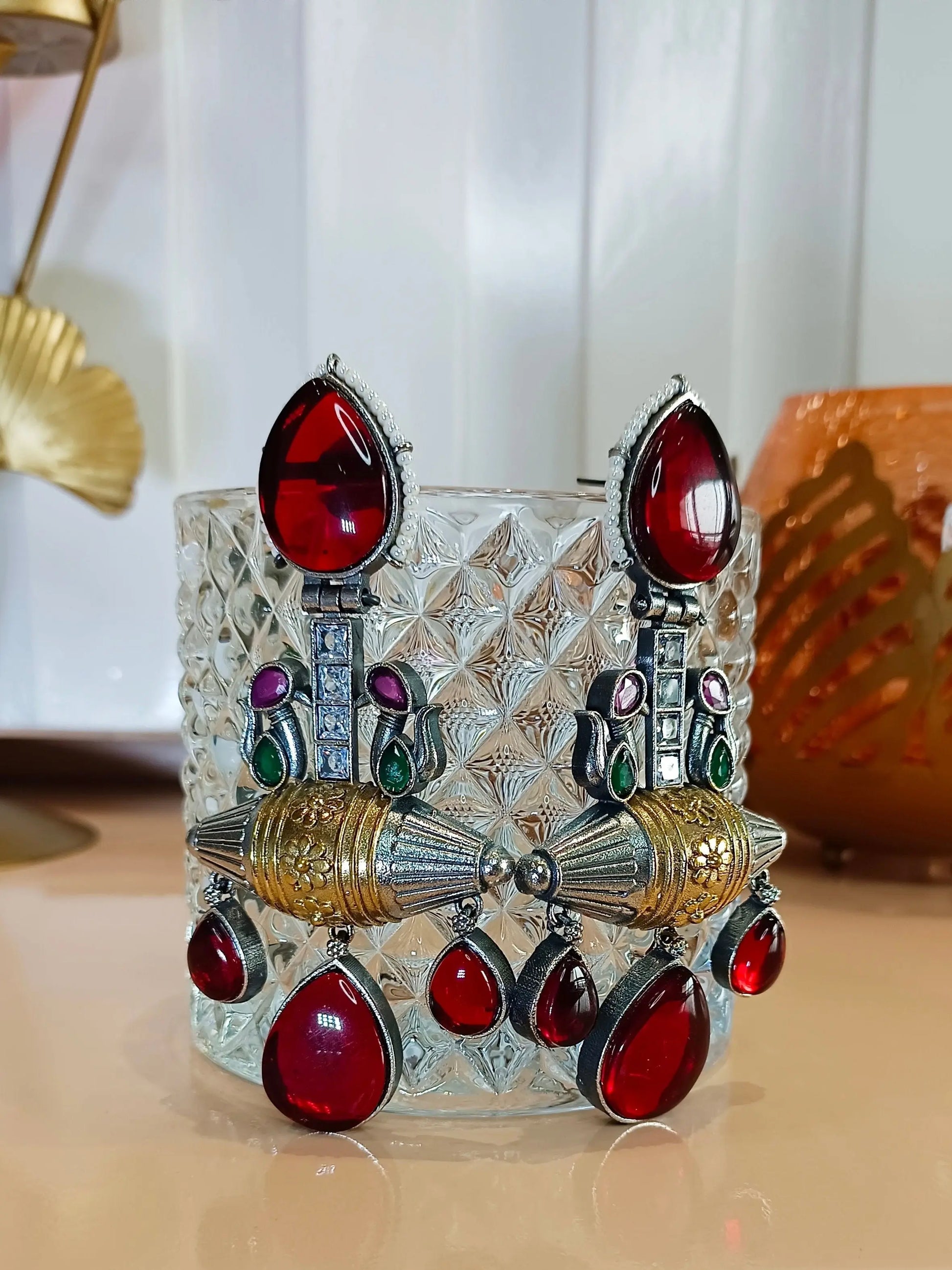 Layra Maroon Monalisa Brass Earrings - MIARAA