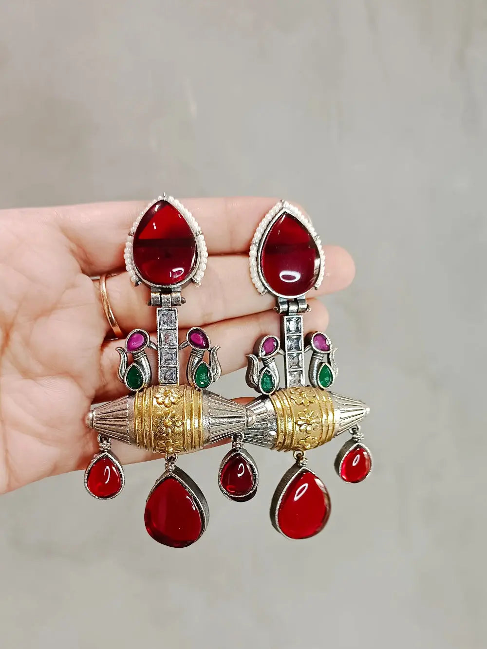 Layra Maroon Monalisa Brass Earrings - MIARAA