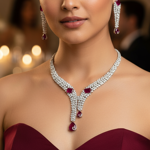 Aaranya Ruby Pink Diamond Necklace Set