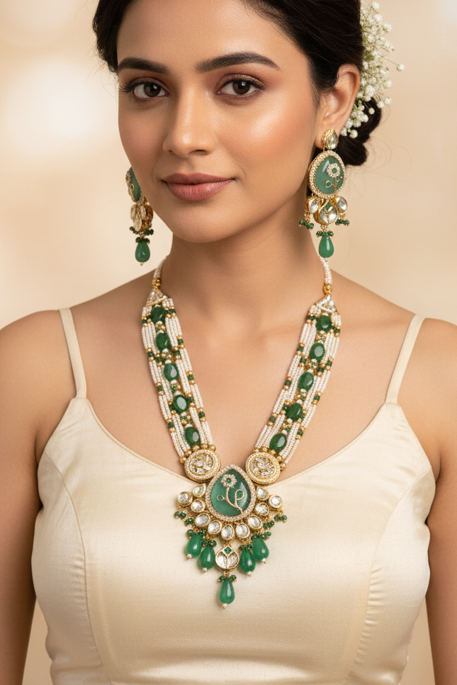 Aqua Green Minakshi Rajwadi Necklace Set