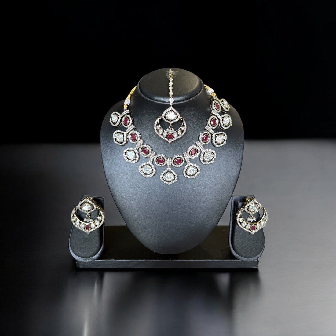 Pankhudi Ruby Polki Necklace Set - MIARAA
