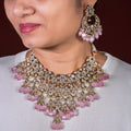 Savya Light Pink Polki Necklace Set - MIARAA