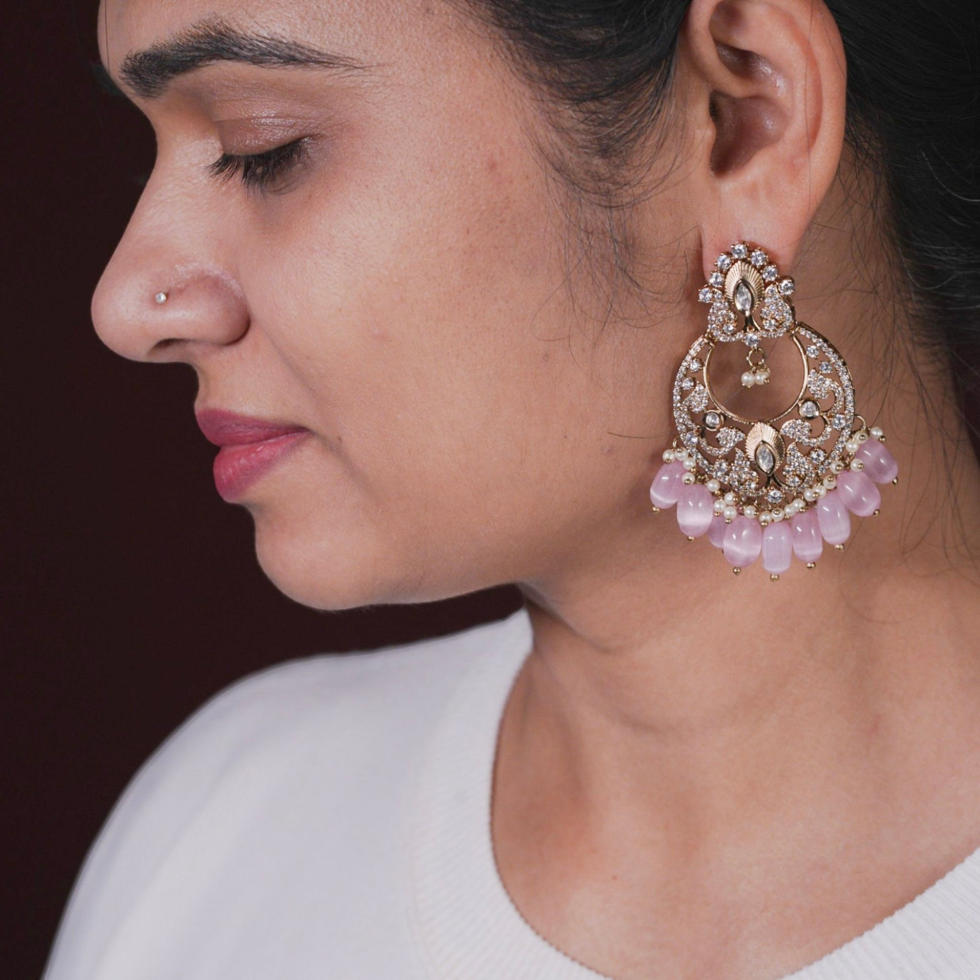 Savya Light Pink Polki Necklace Set - MIARAA