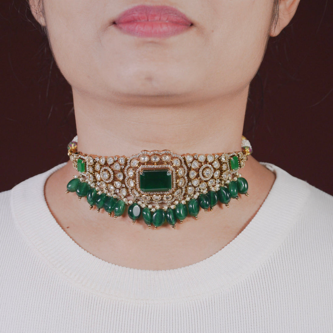 Aadhya Emerald Green Necklace Set - MIARAA