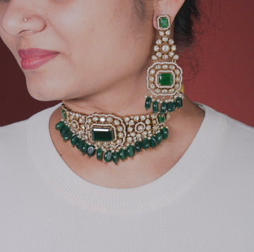 Aadhya Emerald Green Necklace Set - MIARAA