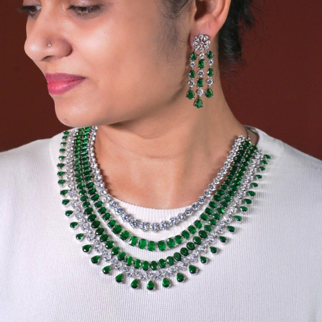 Kashvi Green Diamond Necklace Set - MIARAA