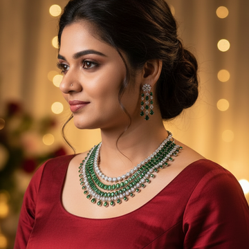 Kashvi Green Diamond Necklace Set