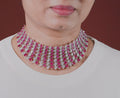 Vaanya Ruby Pink Diamond Necklace Set - MIARAA