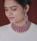Vaanya Ruby Pink Diamond Necklace Set - MIARAA