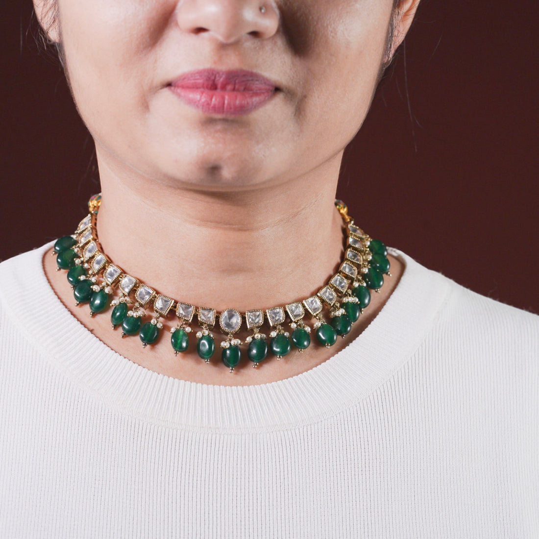 Jiya Emerald Green Necklace Set - MIARAA