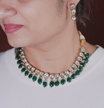 Jiya Emerald Green Necklace Set - MIARAA