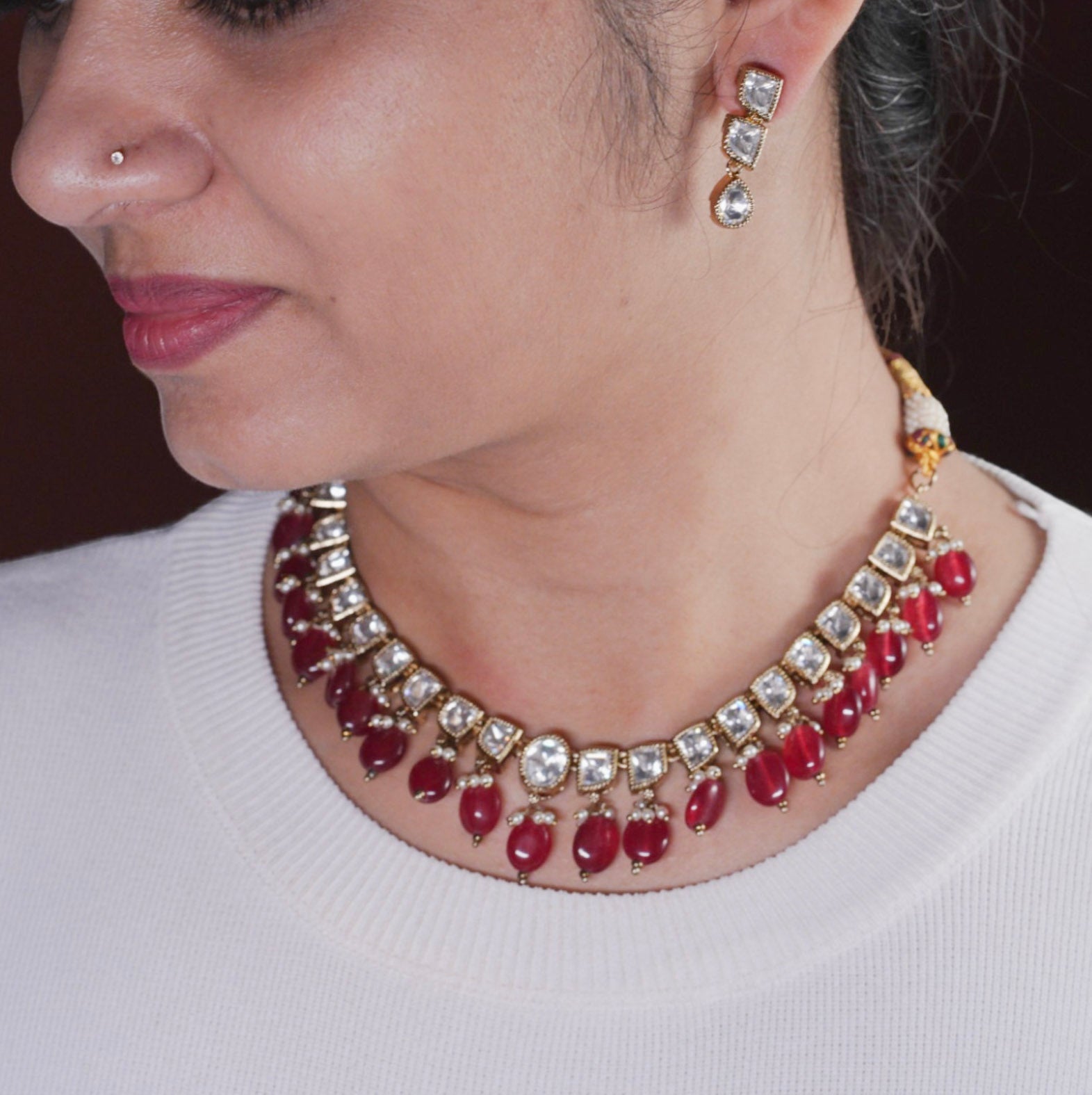 Jiya Ruby Pink Necklace Set - MIARAA