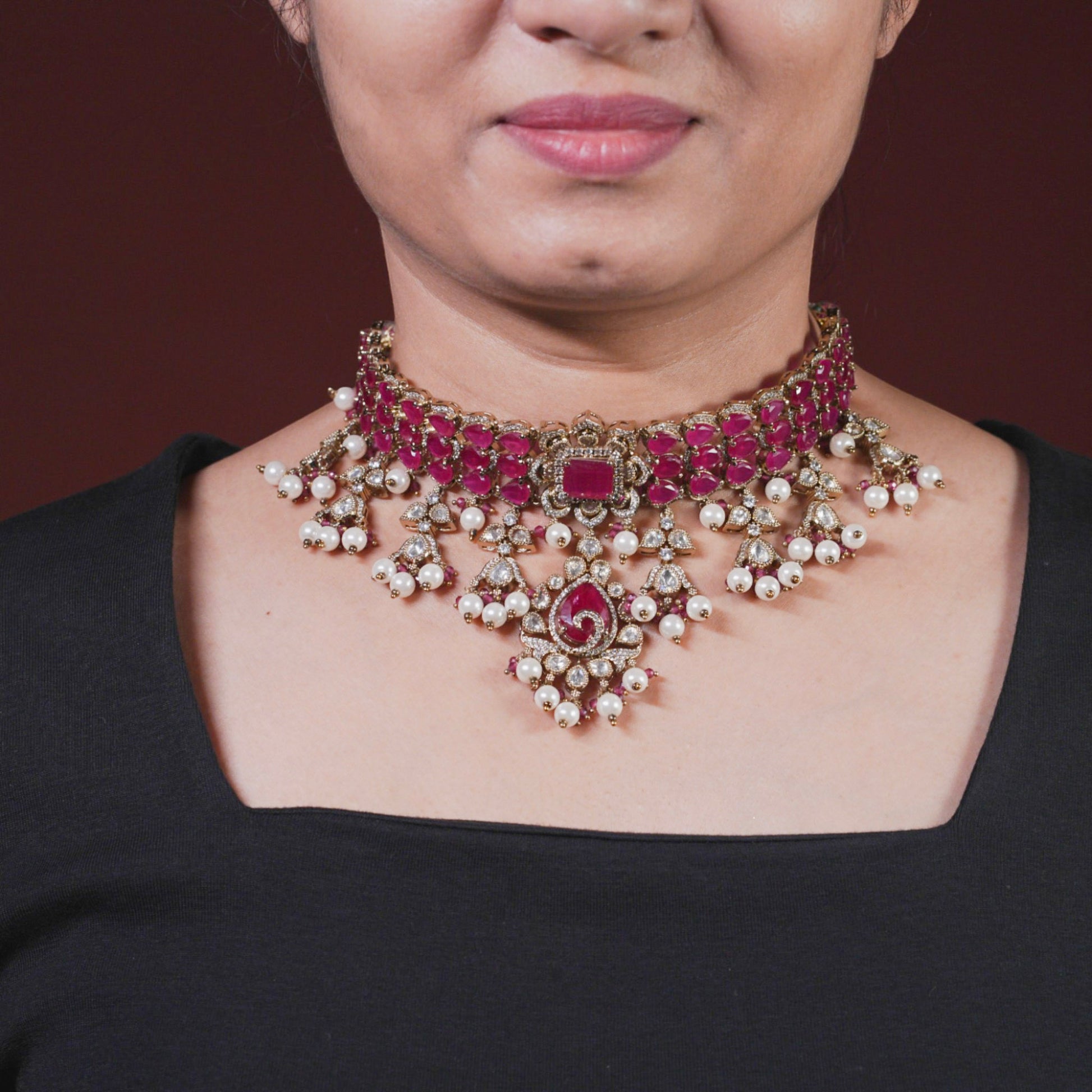 Dhriti Ruby Polki Necklace Set - MIARAA