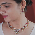 Diya Maroon Polki Necklace Set - MIARAA