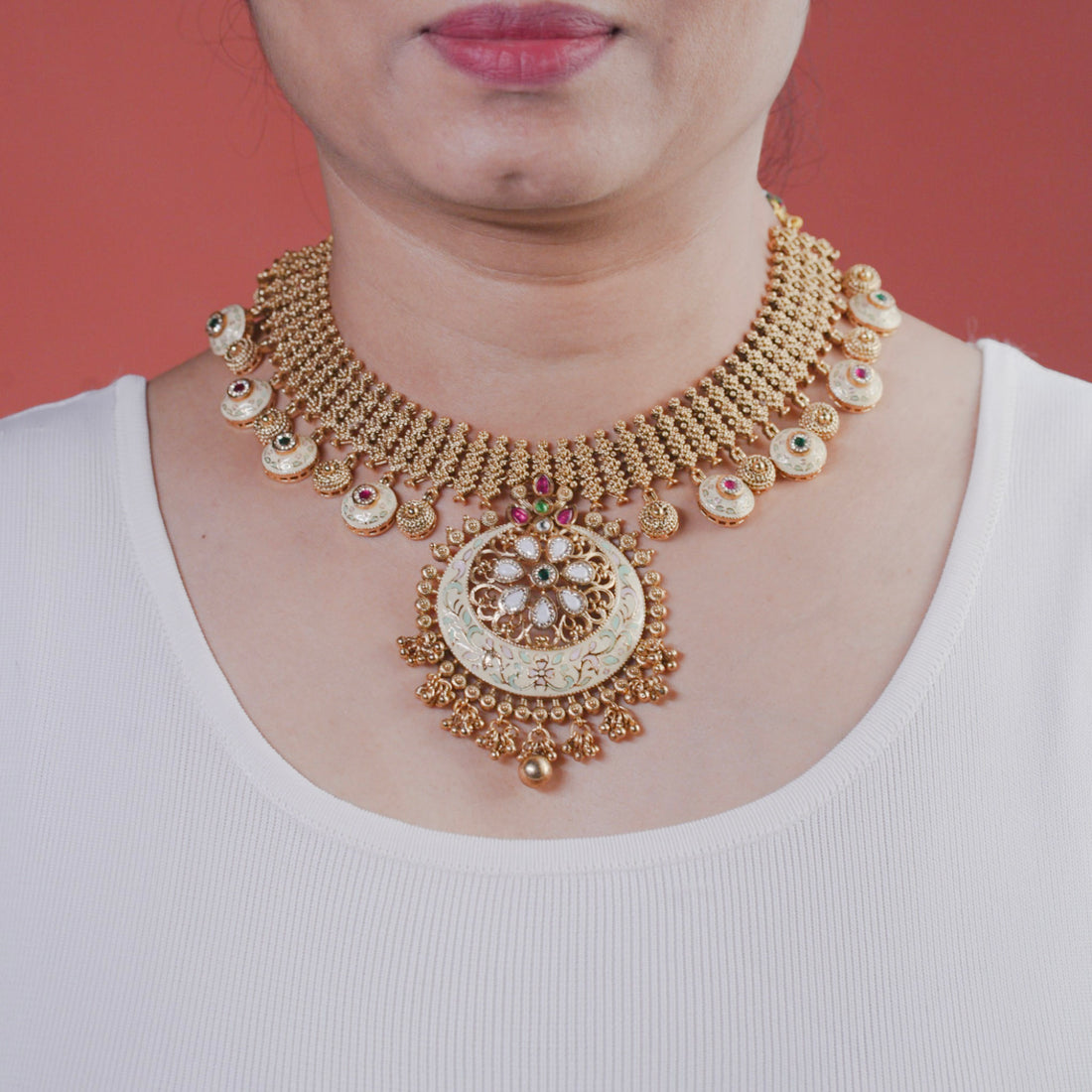 Kashvi Multicolor Rajwadi Necklace Set - MIARAA