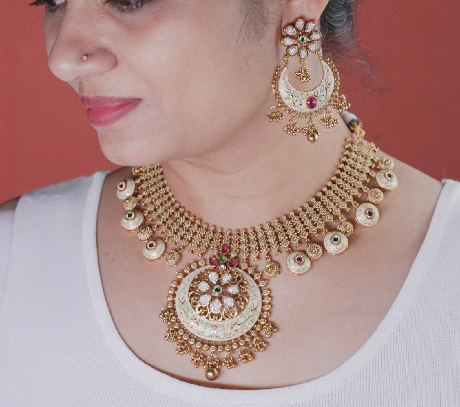 Kashvi Multicolor Rajwadi Necklace Set - MIARAA