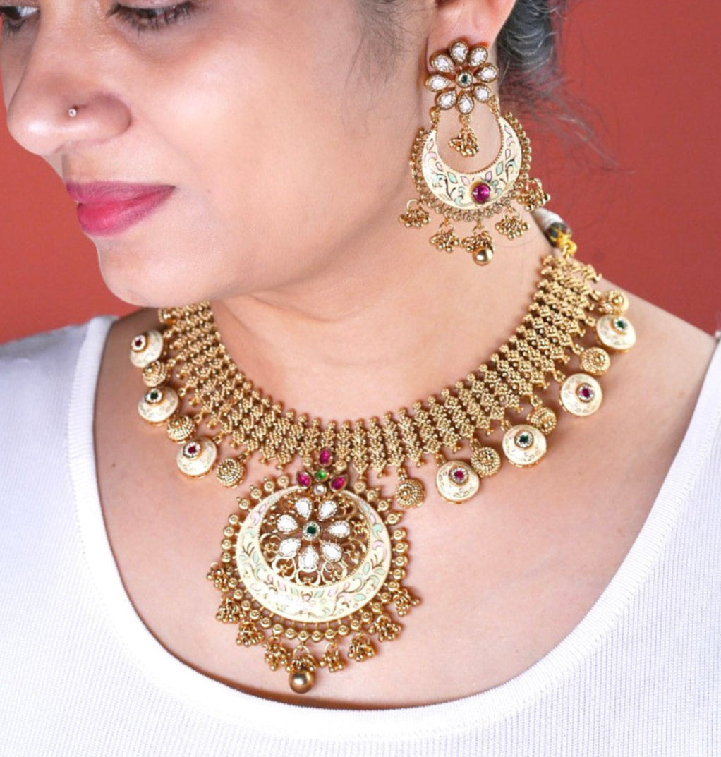 Kashvi Multicolor Rajwadi Necklace Set - MIARAA