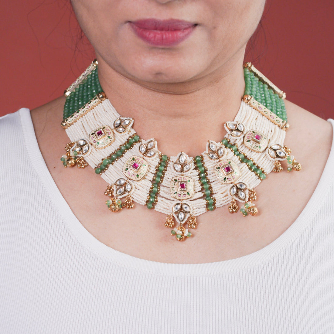 Mini Multicolor Rajwadi Necklace Set - MIARAA