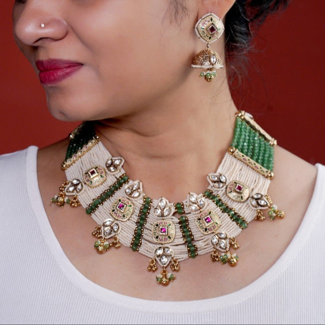 Mini Multicolor Rajwadi Necklace Set - MIARAA