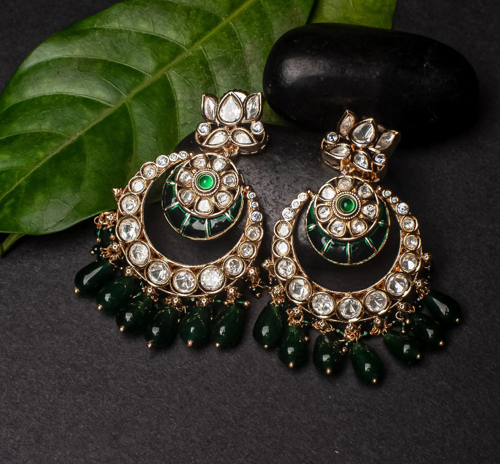 Priya Green Chandbali Earrings - MIARAA