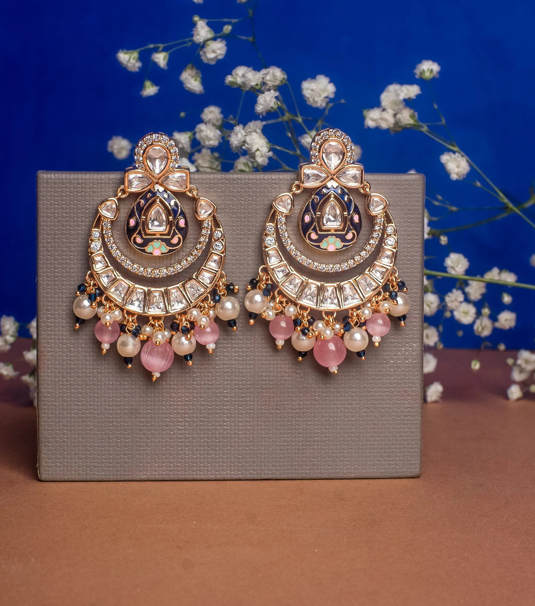 Lavanya Blue Chandbali Earrings - MIARAA