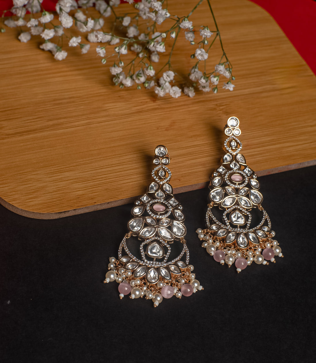 Ananya Pink Moissanite Polki Earrings - MIARAA