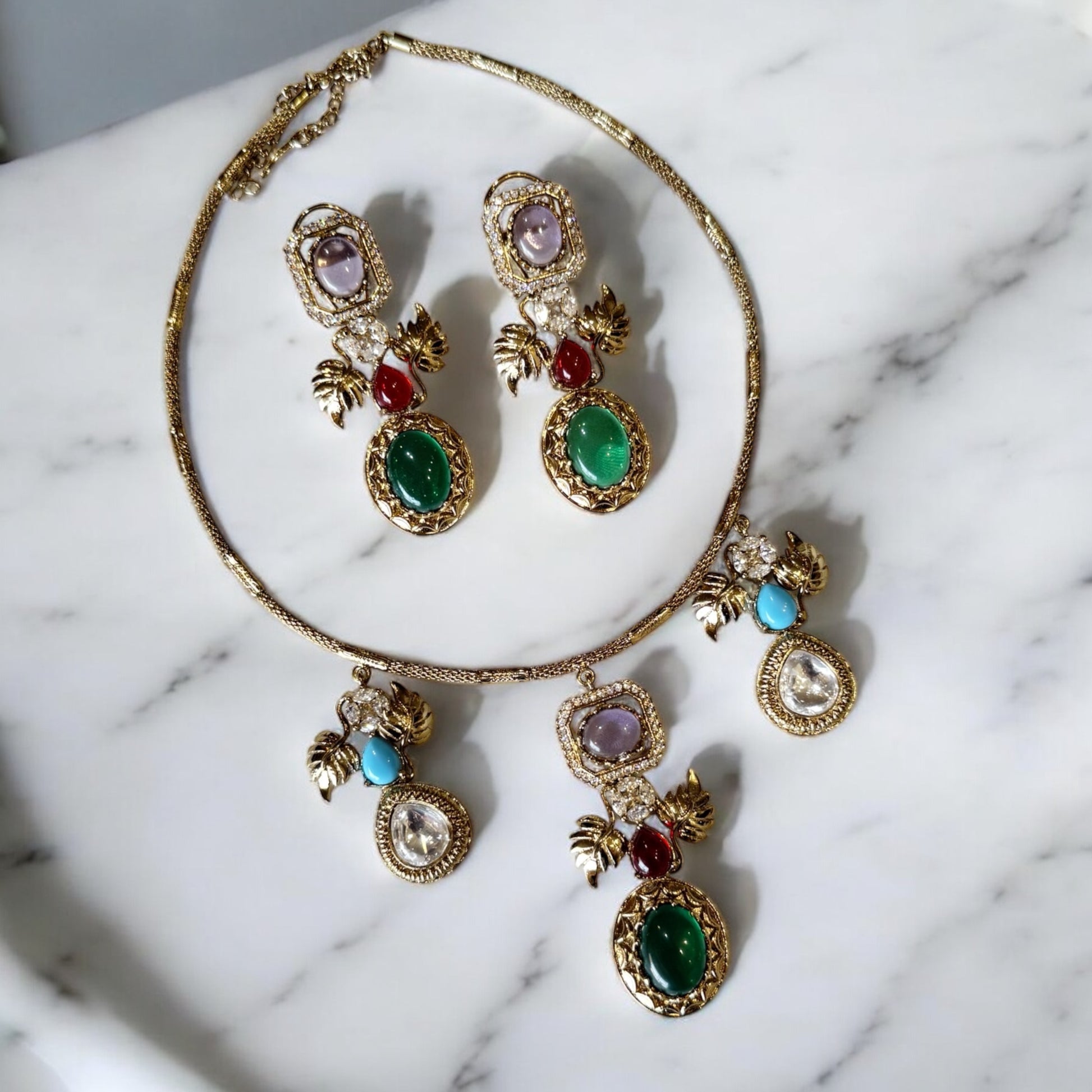 Ishani Multicolor Stone Necklace Set - MIARAA