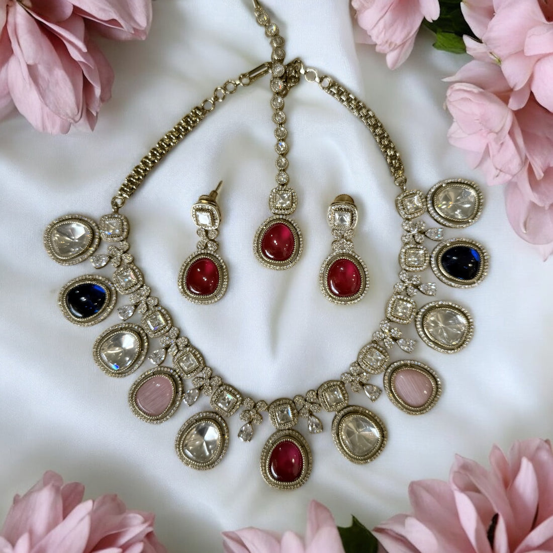 Saanvi Multicolor Polki Necklace Set - MIARAA