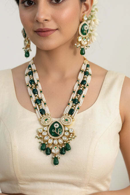 Green Anjali Rajwadi Necklace Set