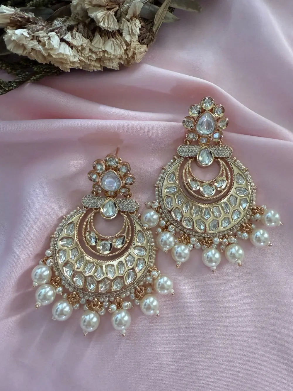 Manali Ruby Pink Moissanite Polki Earrings - MIARAA
