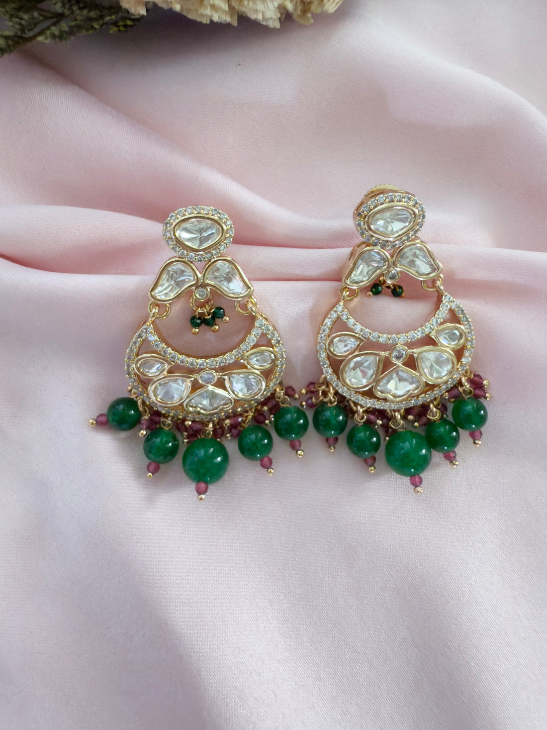 Sabita Green Moissanite Polki Earrings - MIARAA