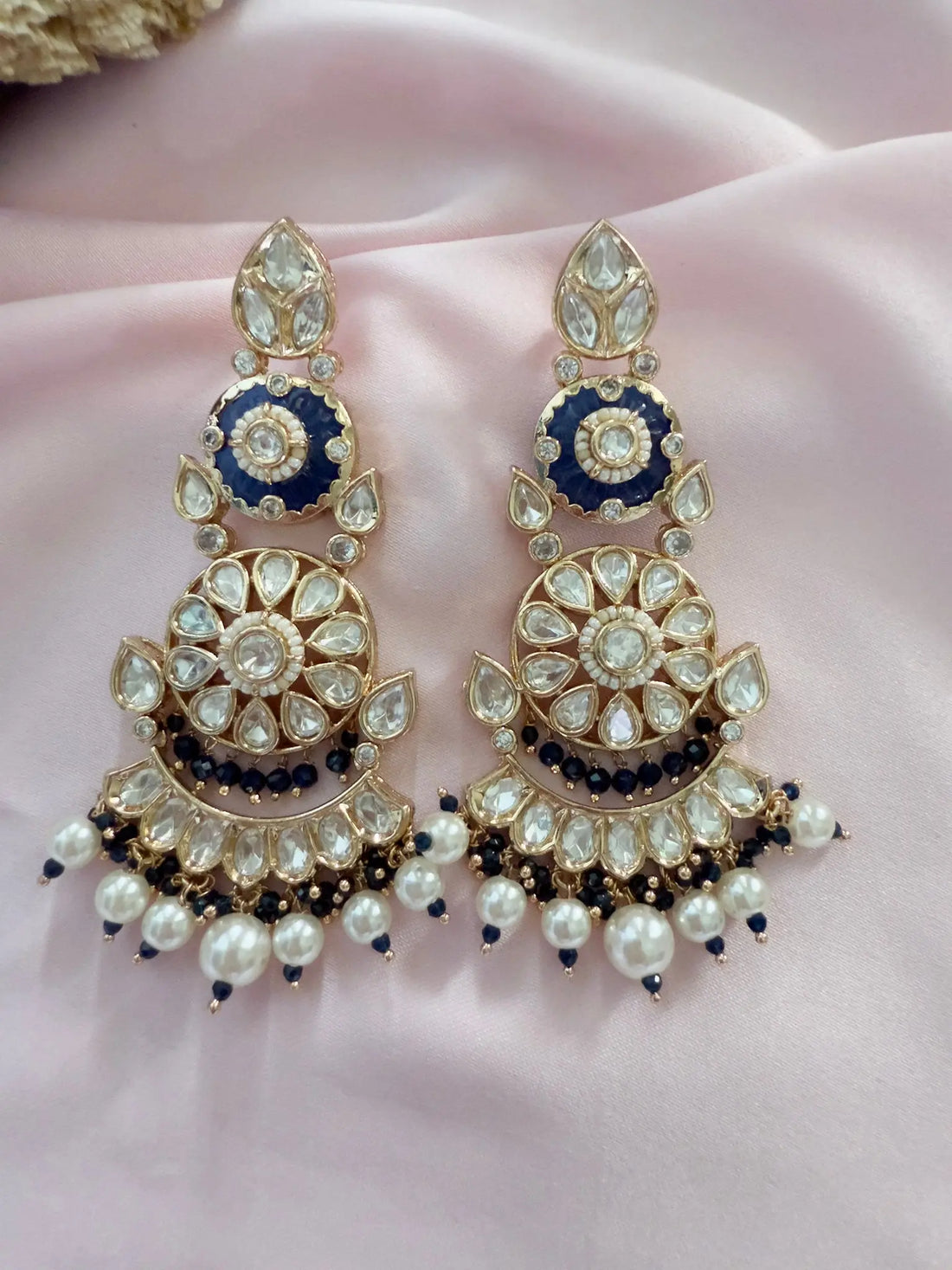 Kavita Blue Moissanite Polki Earrings - MIARAA