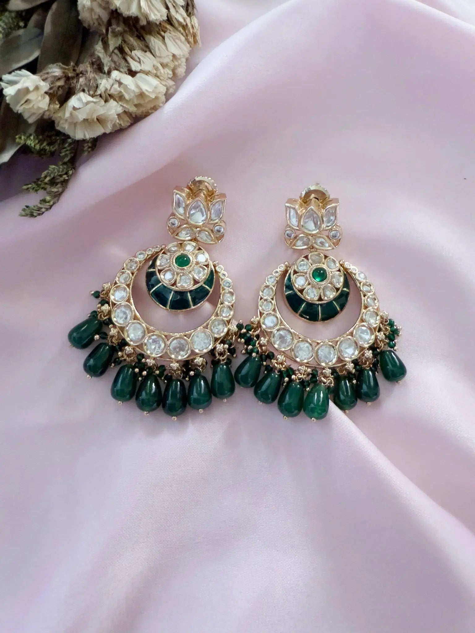Priya Green Chandbali Earrings - MIARAA