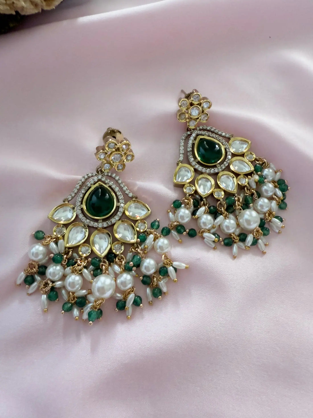 Kalam Green Moissanite Polki Earrings - MIARAA