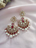 Ruhani Ruby Pink Moissanite Polki Earrings - MIARAA