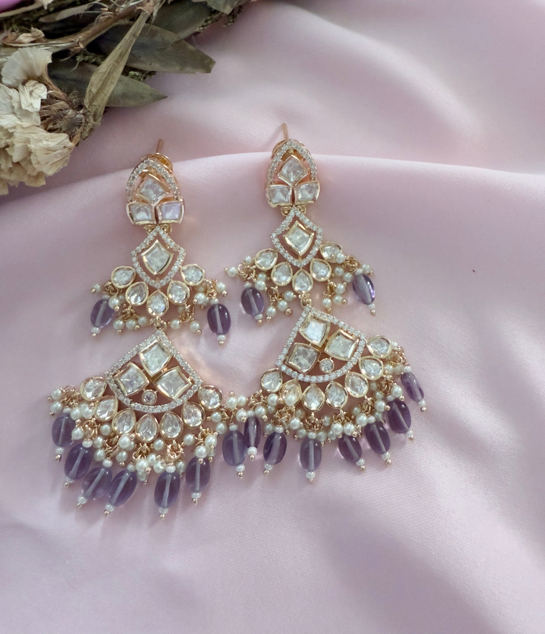 Mayurika Moissanite Polki Statement Earrings - MIARAA