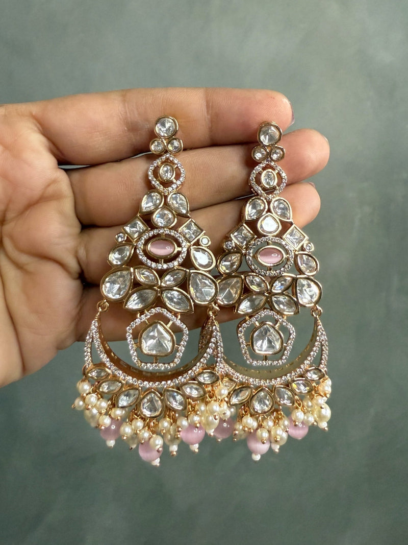 Ananya Pink Moissanite Polki Earrings - MIARAA