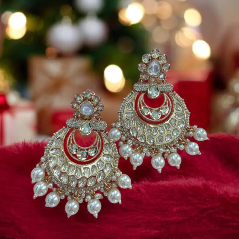 Manali Ruby Pink Moissanite Polki Earrings - MIARAA