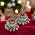 Manali Ruby Pink Moissanite Polki Earrings - MIARAA