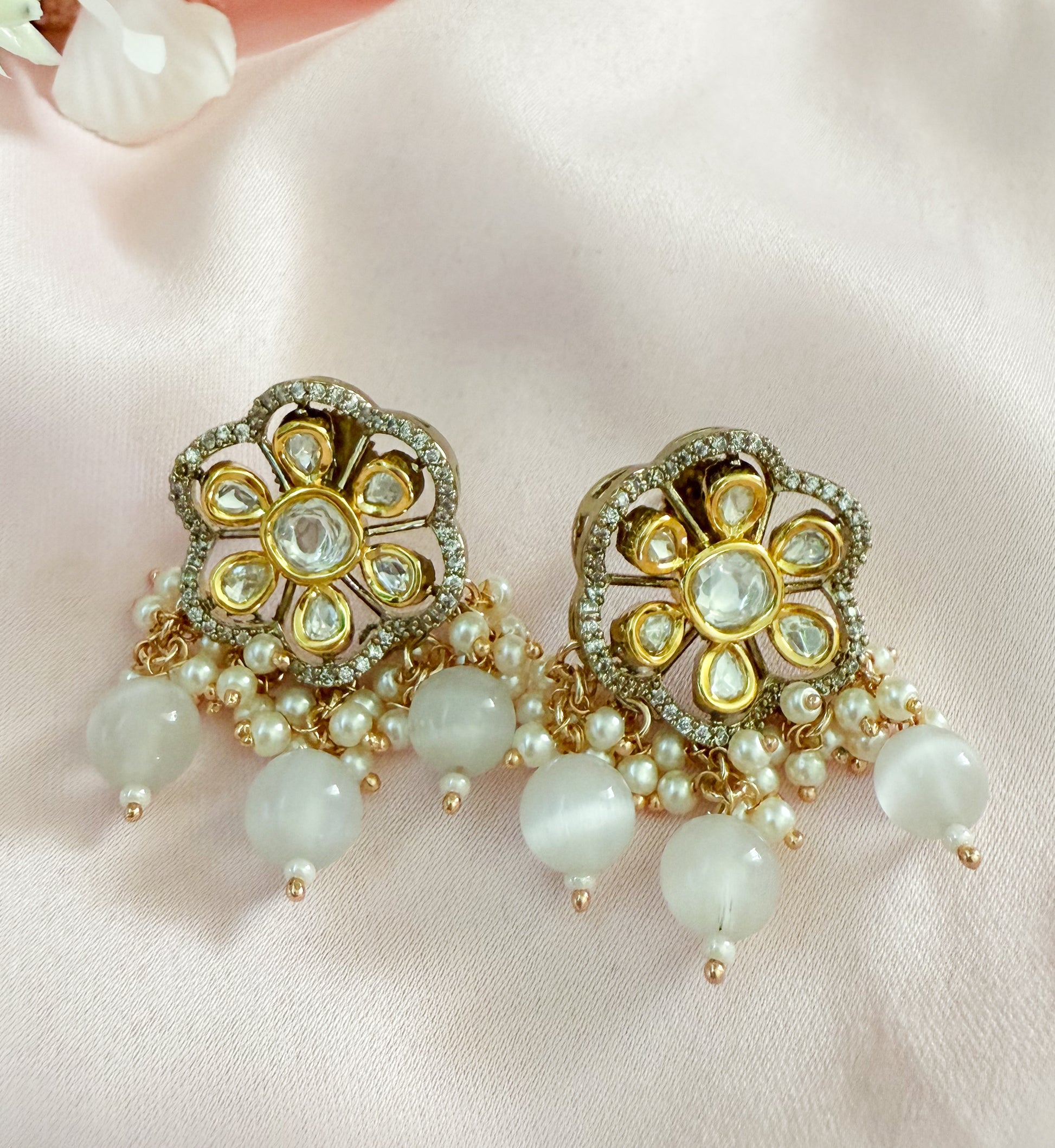 Diya Ivory Moissanite Polki Studs - MIARAA