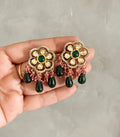 Diya Green Maroon Moissanite Polki Studs - MIARAA