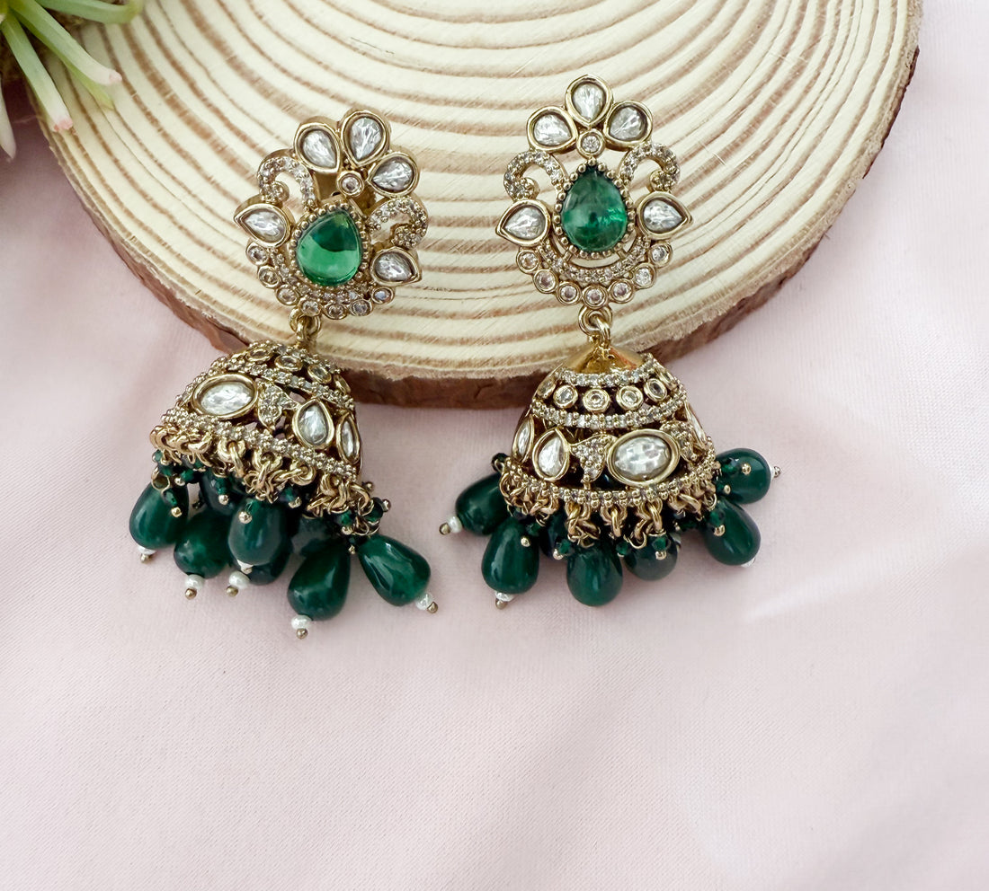Maher Green Antique Finish Jhumka Earrings - MIARAA