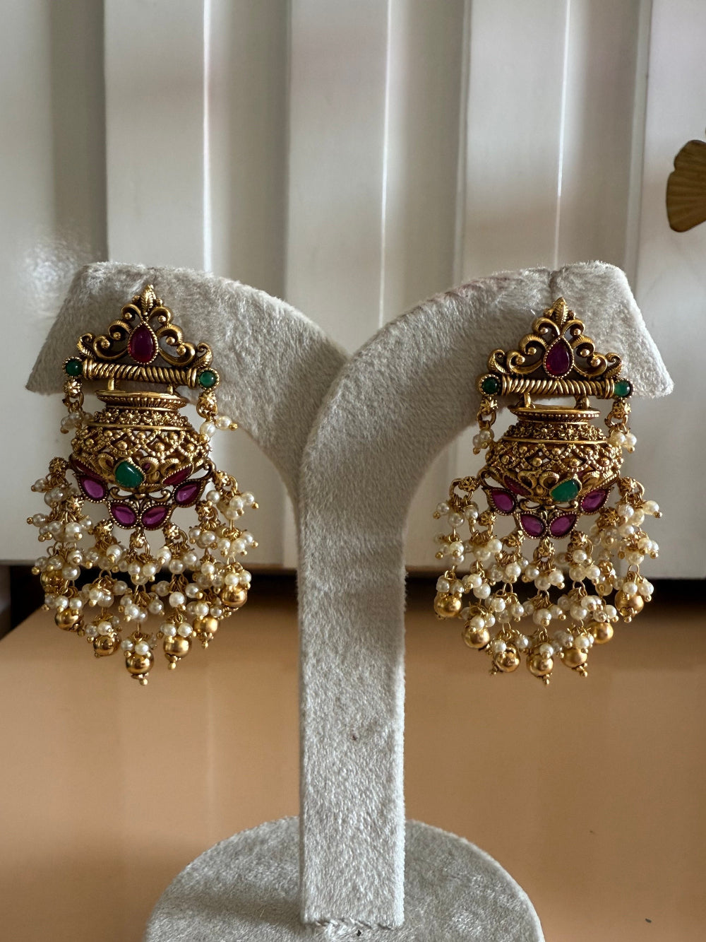 Mayaa Antique Gold Handi Style Earrings - MIARAA