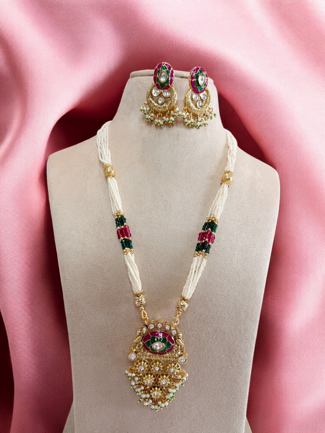 Multicolour Kaveri Rajawadi Necklace Set - MIARAA