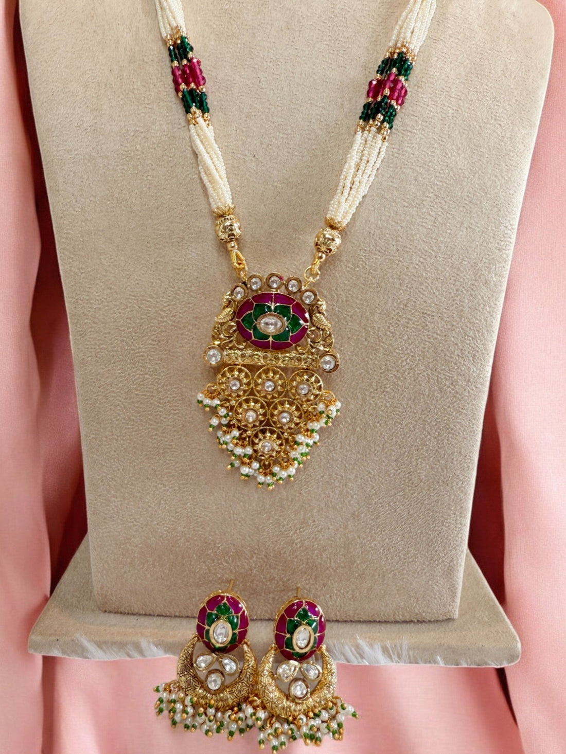 Multicolour Kaveri Rajawadi Necklace Set - MIARAA