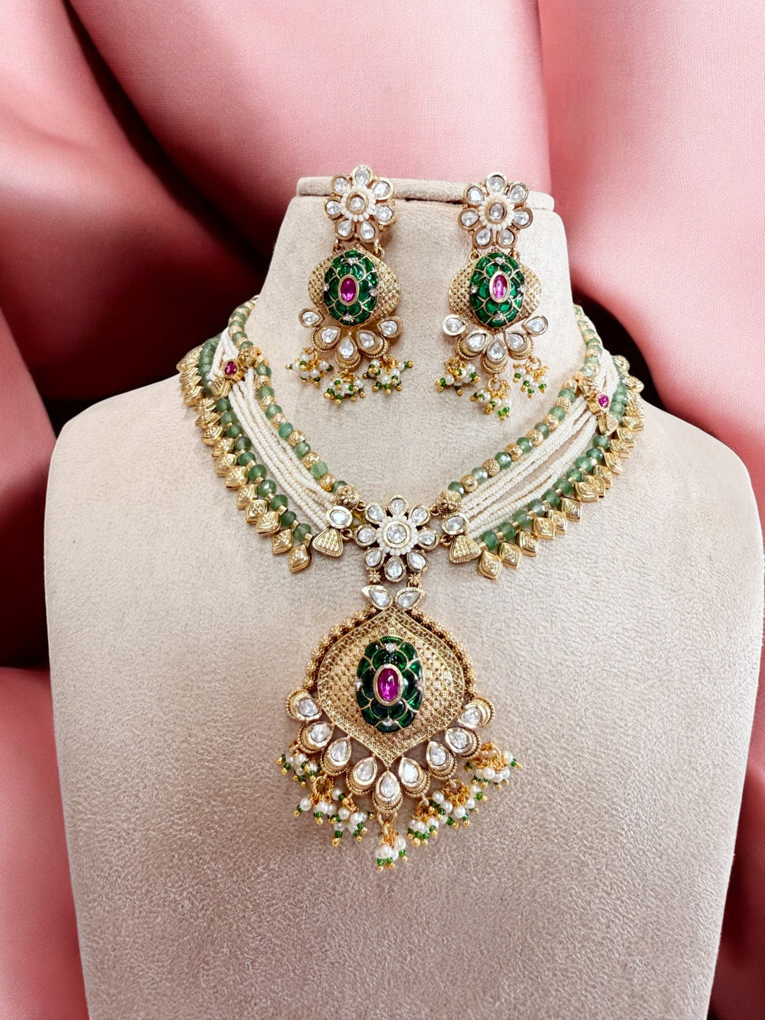 Multicolour Maitri Rajawadi Necklace Set - MIARAA