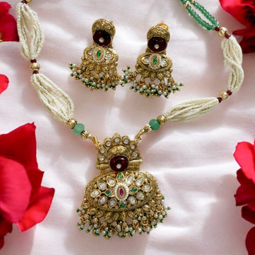 Multicolour Nayanika Rajawadi Necklace Set - MIARAA
