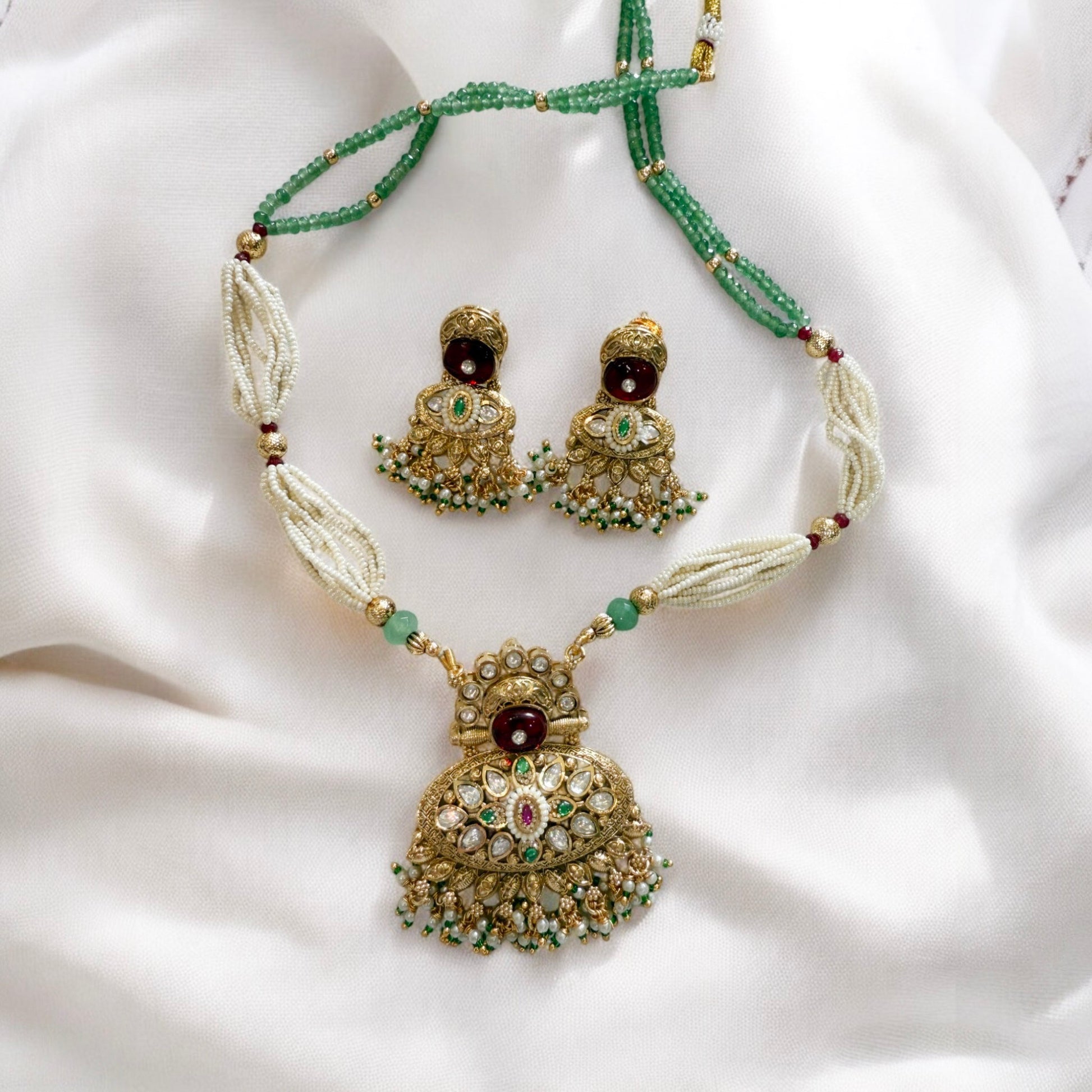 Multicolour Nayanika Rajawadi Necklace Set - MIARAA